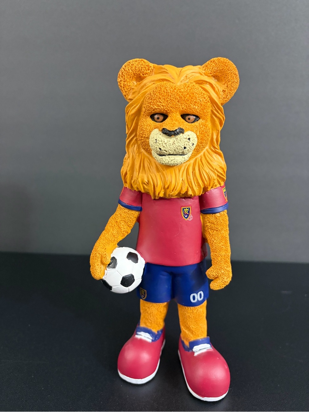 Lion Soccer Mascot Figure in Orange, Red & Blue - Collectible Playset